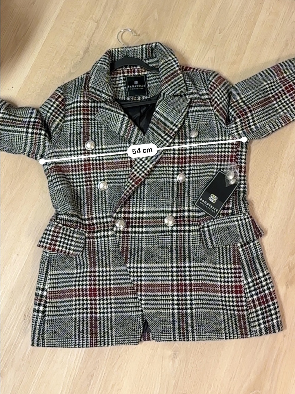 Vintage-Inspired Bagatelle Plaid Double-Breasted Blazer L NWT - Picture 15 of 16